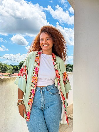 KIMONO -BRASILIDADE - VERDE-VISCOSE PRÉ LAVADO