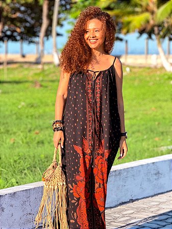 VESTIDO TRANSFORME-SE- PÔR DO SOL -MARROM COM DETALHES -VISCOSE PRÉ LAVADO