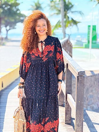 VESTIDO LORENA- PÔR DO SOL -AZUL MARINHO -VISCOSE PRÉ LAVADO