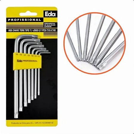 Kit Jogo De Chave Torx Tipo L 7 Peças T10 A T40 Profissional