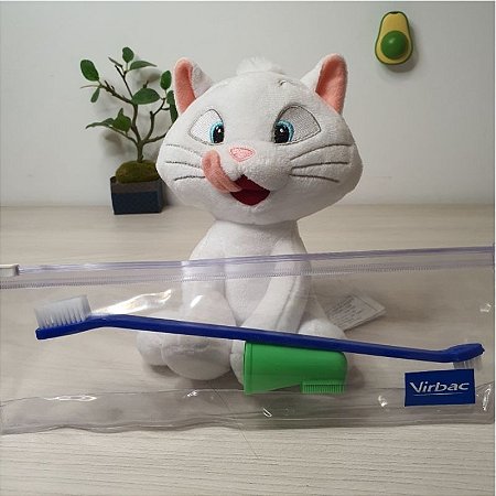Escova dental pets cães e gatos + dedeira + necessaire