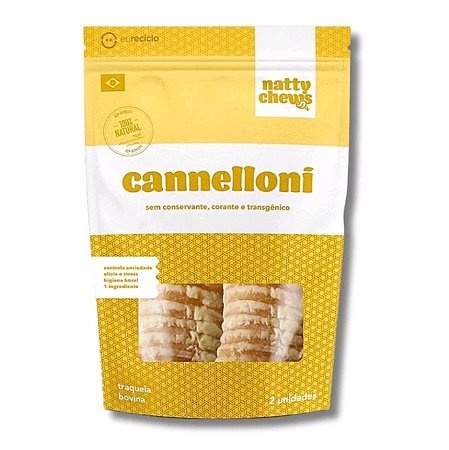 Mordedor natural Cannelloni Natty Chews pacote com 2 unidades petisco para cães traquéia bovina