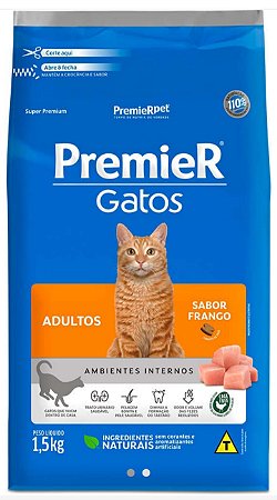 Ração Premier Ambientes Internos Gatos Adultos Frango 1,5kg