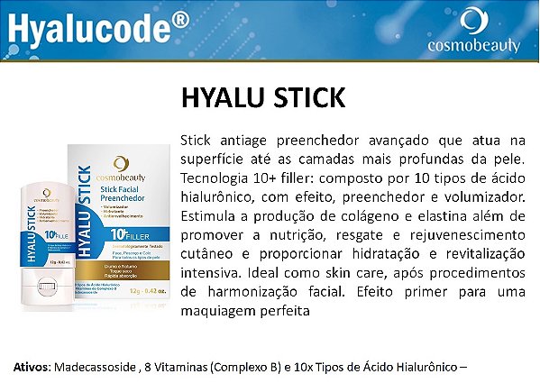 Hyalu Stick Incolor Volumizador Preenchedor 12g - Cosmobeauty
