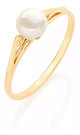 Anel Solitário Folheado a Ouro 18K com Pérola Sintética