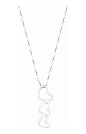 Corrente Com Pingente Três Corações Vazados Prata Lisa 45cm