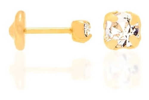 Brinco Solitário Infantil Folheado A Ouro Com Cristais