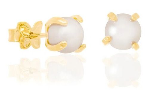 Brinco Solitário Folheado A Ouro Com Pérolas Sintéticas