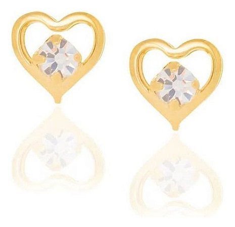 Brinco Solitário Folheado A Ouro Coração Com Cristais