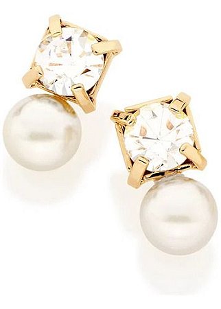 Brinco Folheado A Ouro Com Cristais E Pérolas