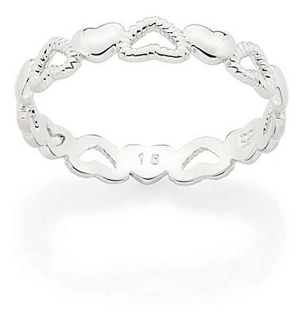 Anel Skinny Corações Folheado A Platina