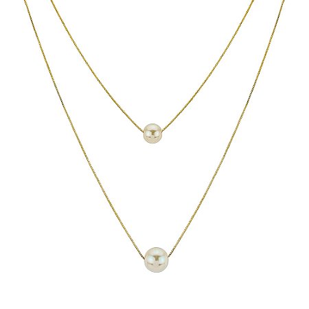 Colar duplo de pérolas banhado a ouro 18k