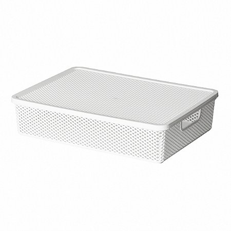 Cesto Com Tampa Cor Branco Porta Sulfite Escritório Lavanderia