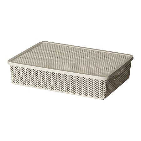 Cesto Creme Com Tampa Porta Papeis Escritório Organizador