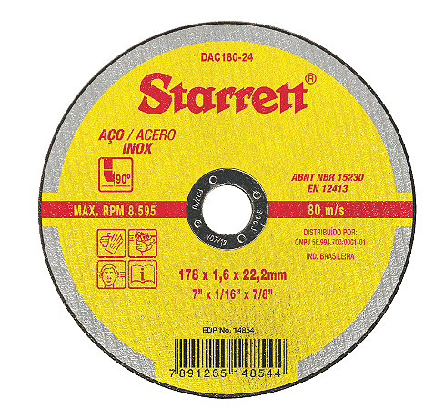 Disco de corte 178 mm x 1,6 mm x 22,23 mm, DAC180-24, STARRETT
