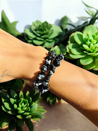 Pulseira obsidiana floco de neve- Proteção, equilíbrio, harmonia.