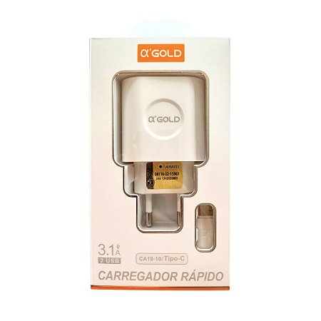 Carregador Rápido A'gold Ca18-10 | 3.1a + Cabo Tipo-c 2 Usb