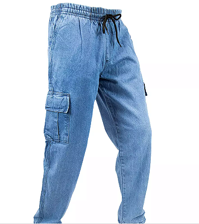 Calça Cargo Jeans Azul