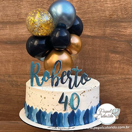 Topo de Bolo: Nome Azul com Idade