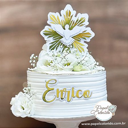 Topo de Bolo: Batizado Divino Espirito Santo e nome