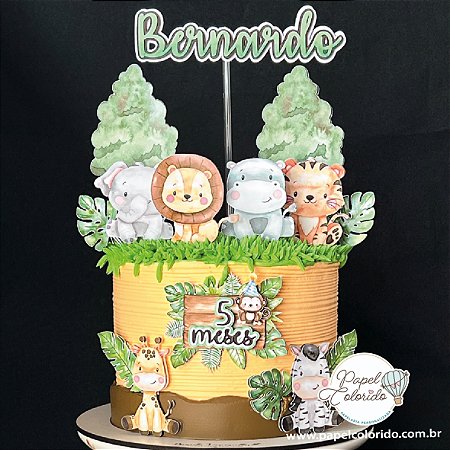 Topo de Bolo: Safari aquarelado Mesversário Menino