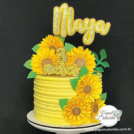 Topo de Bolo: Girassol com glitter