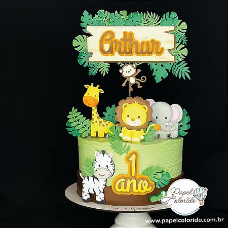 Topo de Bolo: Safari em Camadas nome placa