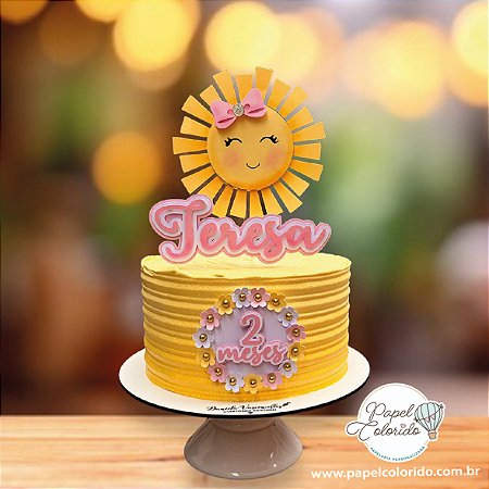Topo de Bolo: Sol mesversário menina rosa