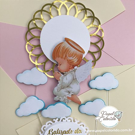 Topo de Bolo: Batizado Anjo aquarelado