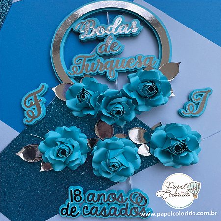 Topo de Bolo: Bodas de Turquesa (18 Anos de Casamento)