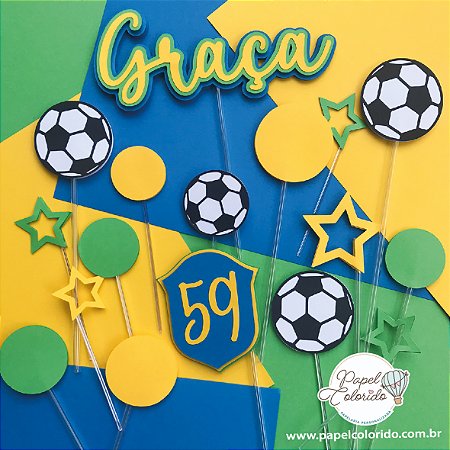 Topo de Bolo: Nome personalizado com tema de futebol