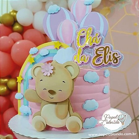 Topo de Bolo: Chá Revelação - Bebe Ursinho menina rosa