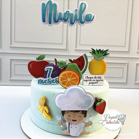 Topo de Bolo: Menino chef com frutas