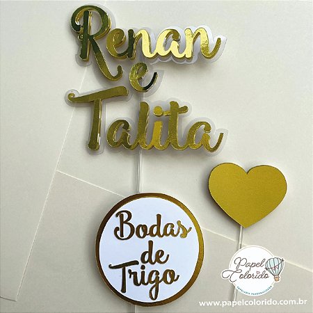 Topo de Bolo: Bodas de Trigo( 3 anos de casamento)