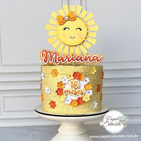 Topo de Bolo: Sol mesversário menina laranja