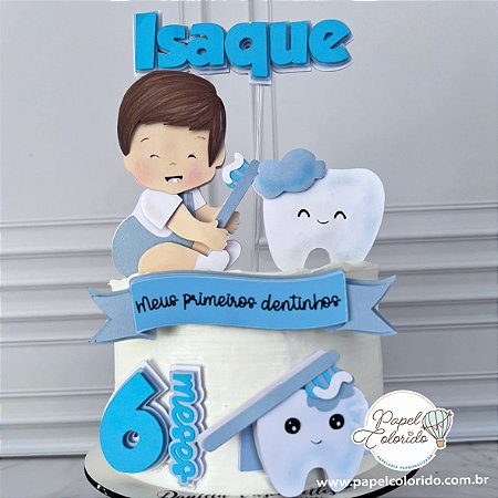 Topo de Bolo: Menino meu primeiro dente mesversário