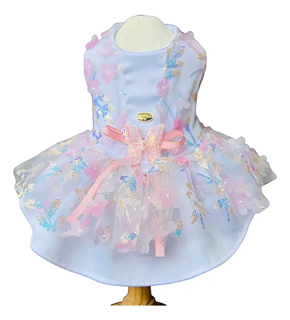 Vestido Pet Anelise Jardim Encantado Malloo PP – Vestido para Cachorro Pequeno com Tule e Laço