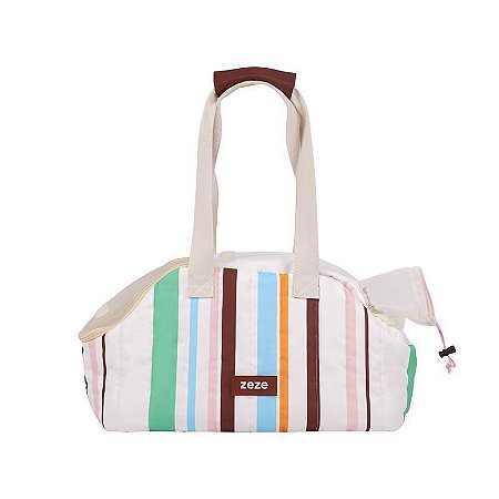 Bolsa de Transporte para Pets Bege Listrada ZEZE – Conforto e Estilo para Cães Pequenos