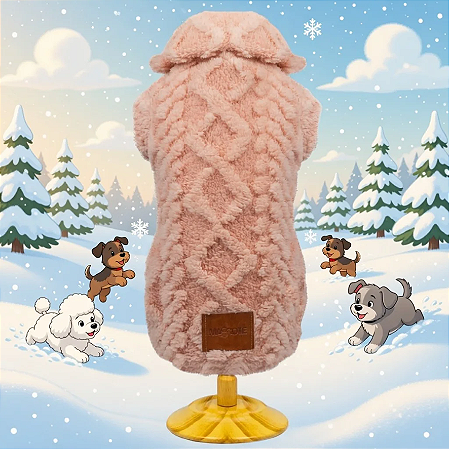 Casaco Jaquard Rosa para Cães em Fleece Peluciado com Passa Guia - Mascote Pet
