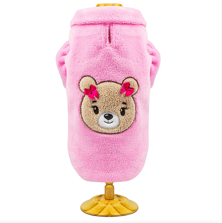 Casaco Ursa Rosa para Cachorro em Fleece com Passa Guia - Mascote Pet