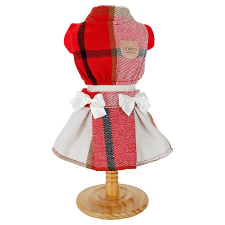 Conjunto Flanela Laço Xadrez Vermelho para Chihuahua e Cães Pequenos