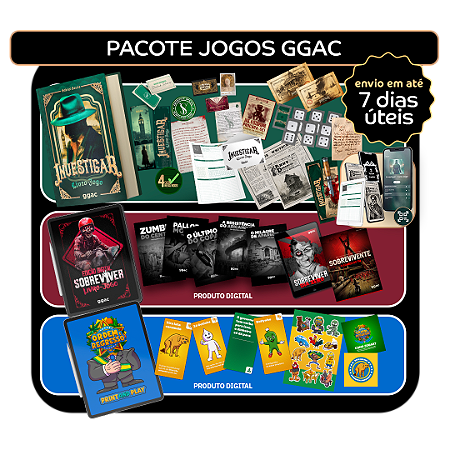 PACOTE JOGOS GGAC - EXPERIÊNCIA INVESTIGAR + SOBREVIVER DIGITAL + ORDEM E REGRESSO PRINT AND PLAY DIGITAL