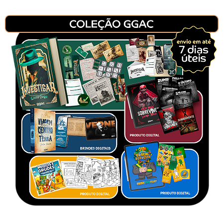 COLEÇÃO GGAC: INVESTIGAR LIVRO-JOGO EXPERIÊNCIA + LIVRO DE LUXO VIAGEM + SOBREVIVER LIVRO-JOGO DIGITAL + ORDEM E REGRESSO PRINT AND PLAY DIGITAL + MIGOS E GRUDES DIGITAL