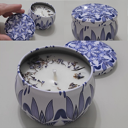 Vela Aromática Vegetal Lata Decorativa de Lavanda a base de cera de côco 120g