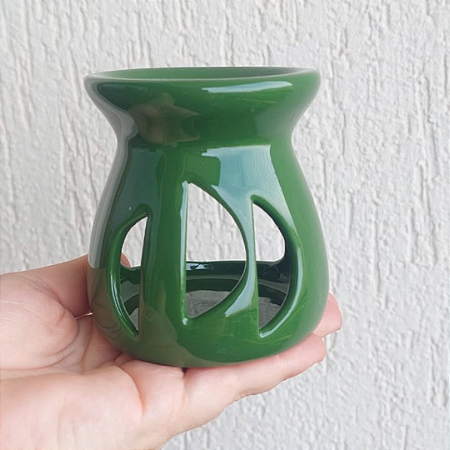 Difusor Rechaud/rechô Cerâmica Lua Óleo Essencial e Wax Melts Verde Escuro