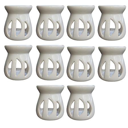 Kit 10 un Difusor Rechaud/rechô Cerâmica Lua Óleo Essencial e Wax Melts Branco
