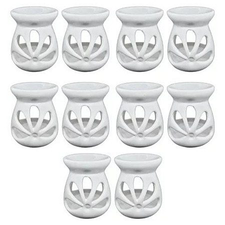 Kit 10 un Difusor Rechaud/rechô Cerâmica Flor para Óleo Essencial e Wax Melts Branco