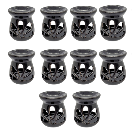 Kit 10 un Difusor Rechaud/rechô Cerâmica Flor para Óleo Essencial e Wax Melts Preto