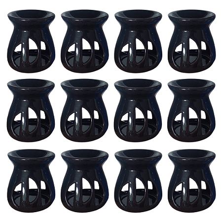 Kit 12 un Difusor Rechaud/rechô Cerâmica Lua Óleo Essencial e Wax Melts Preto