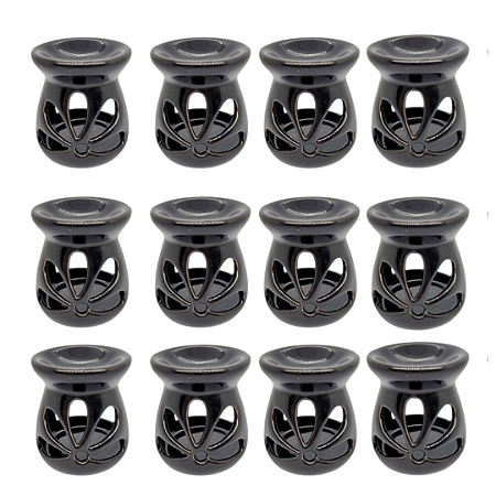Kit 12 un Difusor Rechaud/rechô Cerâmica Flor para Óleo Essencial e Wax Melts Preto